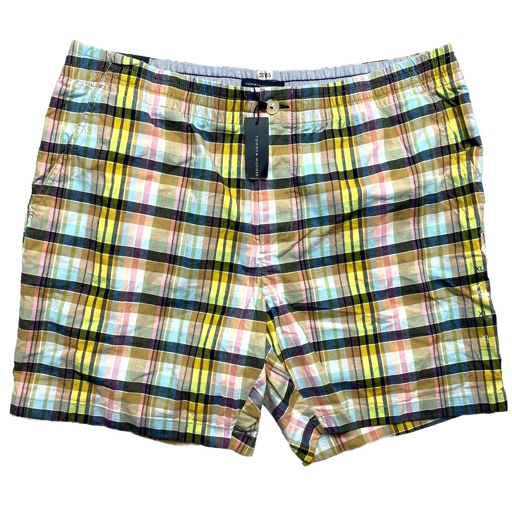 Tommy Hilfiger Flex Shorts Mens XL Multicolor Plaid Flat Front 7"